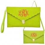 32658- LIME GREEN LEATHER CLUTCH / CROSS BODY / SHOULDER BAG