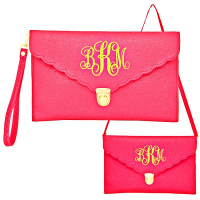 32662- HOT PINK LEATHER CLUTCH / CROSS BODY / SHOULDER BAG