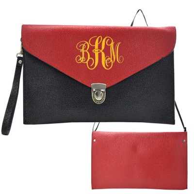 32748 - BLACK & RED LEATHER CLUTCH BAG