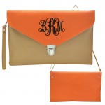 32749 - TAN & ORANGE LEATHER CLUTCH BAG