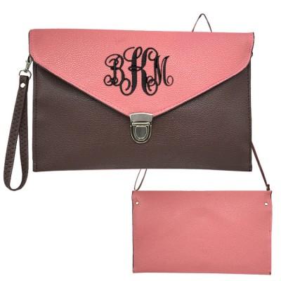 32750 - TAUPE & PINK LEATHER CLUTCH BAG