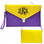 32751 - PURPLE & YELLOW LEATHER CLUTCH BAG