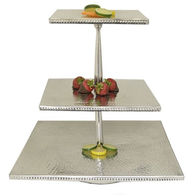 3590 - HAMMERED 3 TIER SQUARE FRUIT OR CUP CAKE STAND