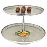 3591 - ROUND 2 TIER HAMMERED CUP CAKE OR FRUIT STAND W/ ROUNDED HANDLE