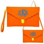 181507- ORANGE LEATHER CLUTCH / CROSS BODY / SHOULDER BAG