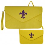 32747 - YELLOW LEATHER CLUTCH BAG W/PURPLE FDL