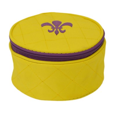 32763 - YELLOW COSMETIC OR JEWELERY BAG /W PURPLE FDL