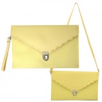 32657-CREAM LEATHER CLUTCH / CROSS BODY / SHOULDER BAG