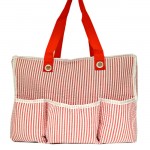 32688-RED SEER SUCKER DIAPER BAG / W 5 POCKETS