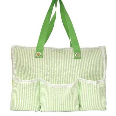 32691-GREEN SEER SUCKER DIAPER BAG / W 5 POCKETS (MINIMUM 2)