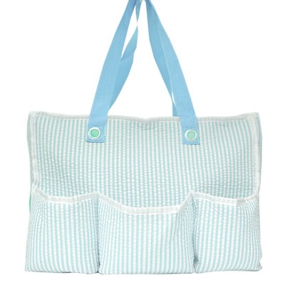 32693-LT. BLUE SEER SUCKER DIAPER BAG / W 5 POCKETS (MINIMUM 2)