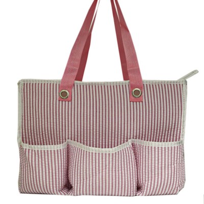 32694-PINK SEER SUCKER DIAPER BAG / W 5 POCKETS (MINIMUM 2)