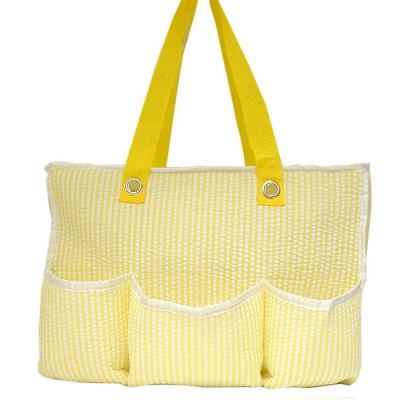 32695-YELLOW SEER SUCKER DIAPER BAG / W 5 POCKETS (MINIMUM 2)