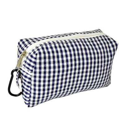 32715 - NAVY/WHITE GINGHAM COIN  POUCH OR COSMETIC/MAKEUP BAG