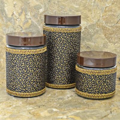 32745-BK- 3 PCS JAR SET W/BROWN LIDS