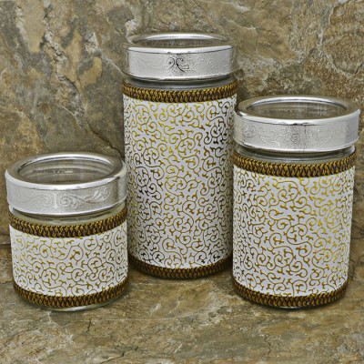 32745-SILVER- 3 PCS JAR SET W/CLEAR SILVER LID