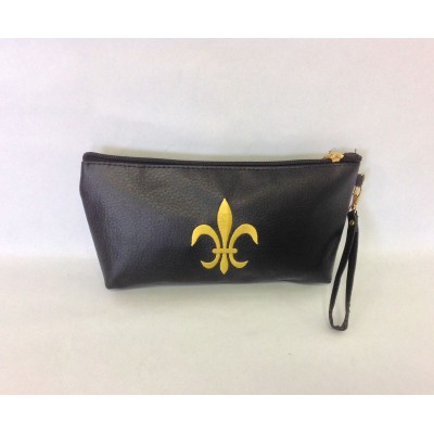 181284 - BLACK COIN POUCH OR COSMETIC/MAKEUP BAG W/GOLD FDL
