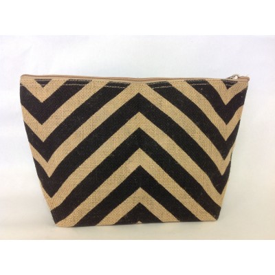 7- BLACK & TAN CHEVRON JUTE POUCH BAG