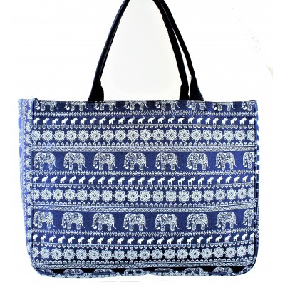 9219- NAVY ELEPHANT CANVAS TOTE BAG