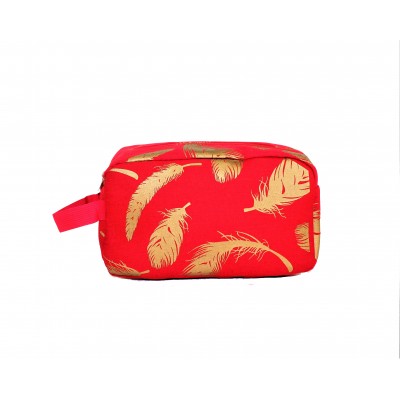 9229-RED FEATHER DESIGN COSMETIC BAG