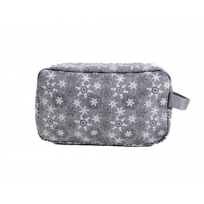 9249- GREY W/SNOW FLAKES COSMETIC BAG