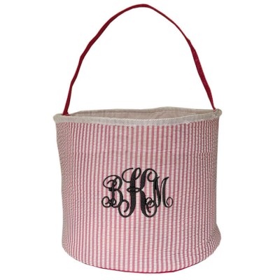 6002 - HOTPINK SEER SUCKER ROUND BASKET