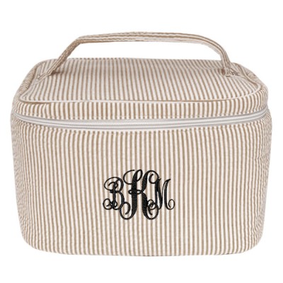 6004 - BROWN SEER SUCKER COSMETIC BAG