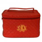 6005 - RED LEATHER QUILTED COSMETIC / MAKEUP BAG
