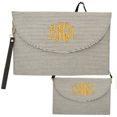 6006 - BLACK SEER SUCKER CLUTCH/CROSS BODY/SHOULDER BAG