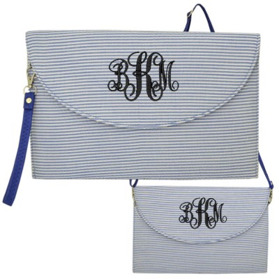 6006 - BLUE SEER SUCKER CLUTCH/CROSS BODY/SHOULDER BAG