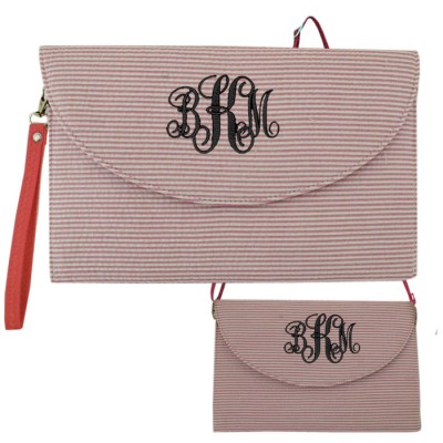 6006 - CORAL SEER SUCKER CLUTCH/CROSS BODY/SHOULDER BAG