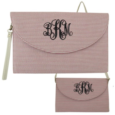 6006 - HOTPINK/WHITE SEER SUCKER CLUTCH/CROSS BODY/SHOULDER BAG