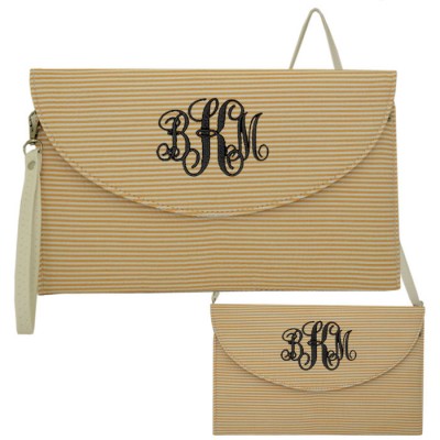 6006 - ORANGE SEER SUCKER CLUTCH/CROSS BODY/SHOULDER BAG