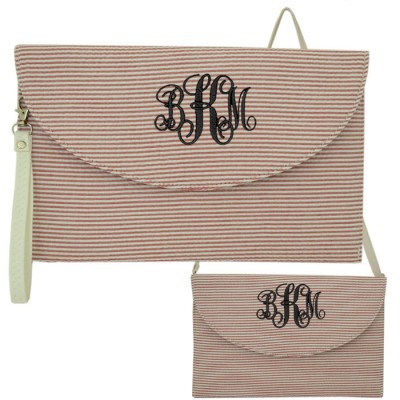 6006 - PINK SEER SUCKER CLUTCH/CROSS BODY/SHOULDER BAG