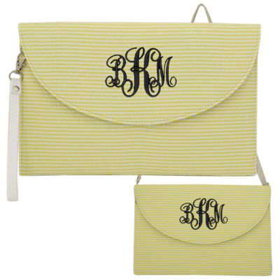 6006 - YELLOW SEER SUCKER CLUTCH/CROSS BODY/SHOULDER BAG