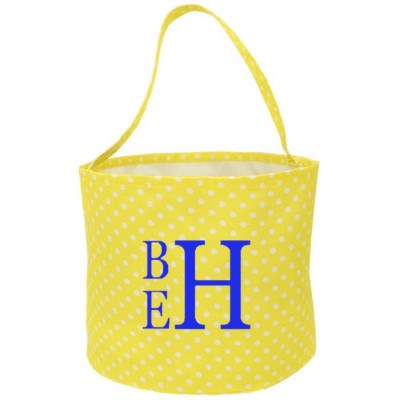 6007 - YELLOW/WHITE POLKA DOTS ROUND FABRIC BASKET