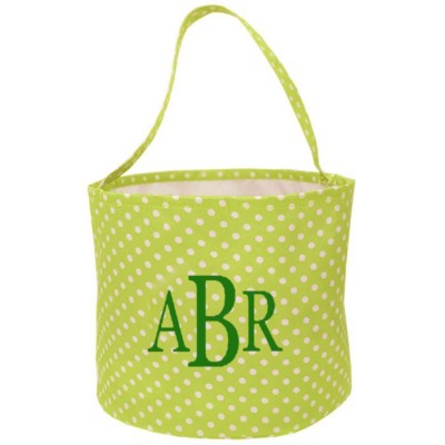 6007 - LIMEGREEN/WHITE POLKA DOTS ROUND FABRIC BASKET