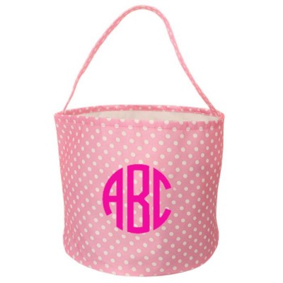 6007 - PINK/WHITE POLKA DOTS ROUND FABRIC BASKET