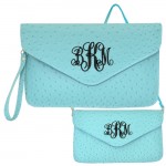 6012 - AQUA OSTRICH LEATHER CLUTCH / CROSS BODY / SHOULDER BAG