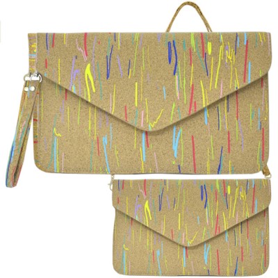 6013 - CORK MATERIAL CLUTCH BAG /W HORIZONTAL  COLOR LINES