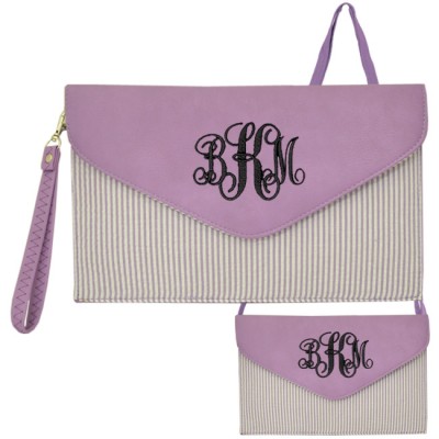 6024 - PURPLE SEER SUCKER LEATHER CLUTCH / CROSS BODY / SHOULDER BAG