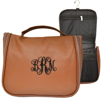 9011 - BROWN LEATHER MENS' TOILETRY BAG