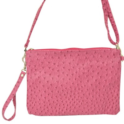 9028 - HOTPINK OSTRICH DESIGN CROSSBODY MESSENGER BAG