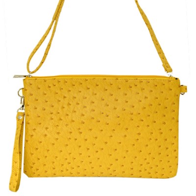 9028 - MUSTARD OSTRICH DESIGN CROSSBODY MESSENGER BAG