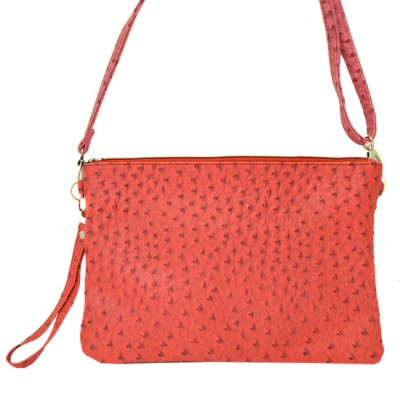 9028 - RED OSTRICH DESIGN CROSSBODY MESSENGER BAG