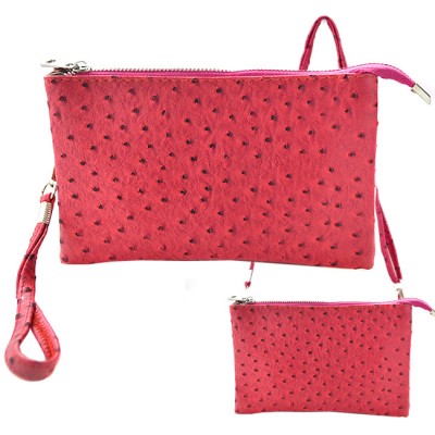 9038 - HOTPINK OSTRICH LONG STRAP CROSSBODY BAG