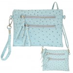 9039B - AQUA OSTRICH CROSSBODY MESSENGER BAG