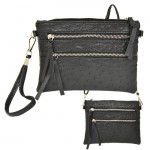 9039B - BLACK OSTRICH CROSSBODY MESSENGER BAG