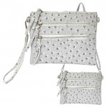 9039B - CREAM OSTRICH CROSSBODY MESSENGER BAG