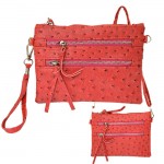 9039B - HOTPINK OSTRICH CROSSBODY MESSENGER BAG